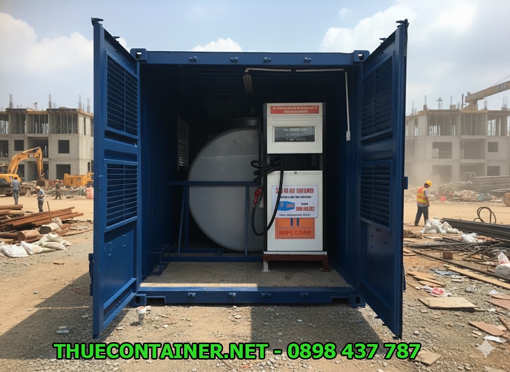 Container bồn chứa dầu 20 feet cấp phát xăng dầu nội bộ công trường xây dựng.