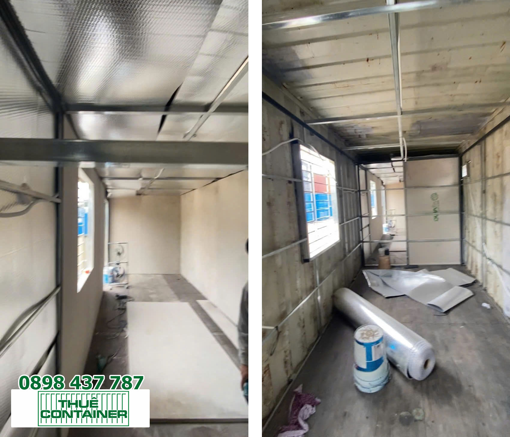 Container văn phòng 40ft gia cố khung xương sắt và lắp tấp cách nhiệt