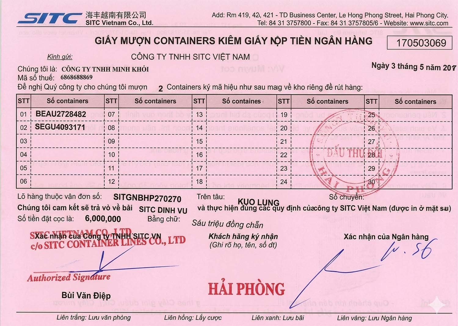 Giấy cược container - mượn container