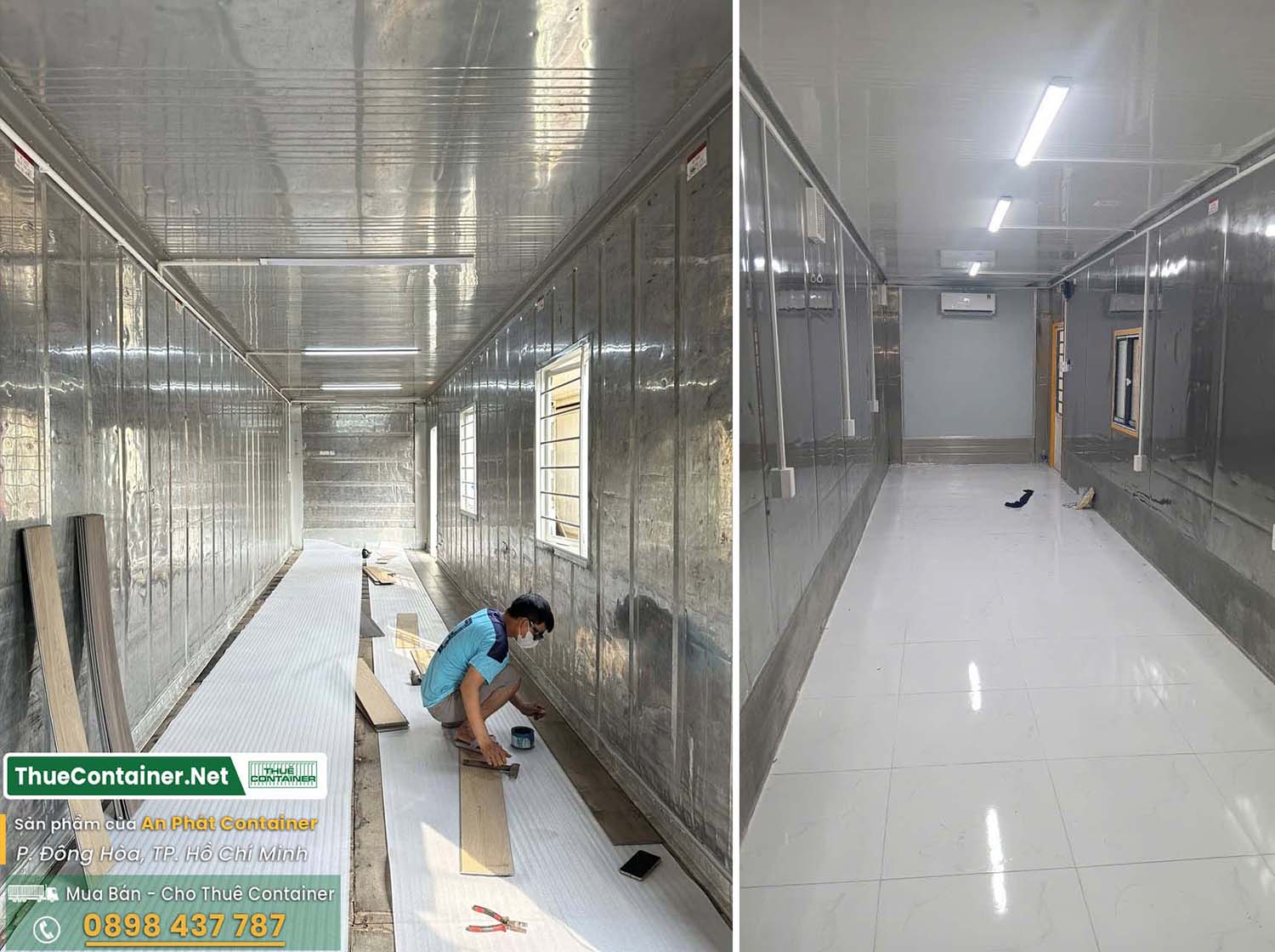 Quá trình hoán cải container văn phòng 40ft từ container lạnh sắp hoàn thiện